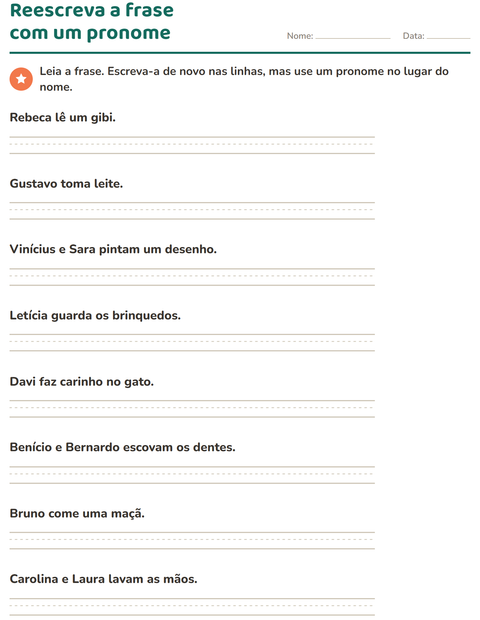 Pré-visualização da ficha de Pronomes pessoais do caso reto para 2º ano do ensino fundamental