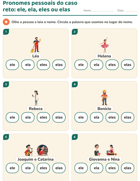 Pré-visualização da ficha de Pronomes pessoais do caso reto para 1º ano do ensino fundamental