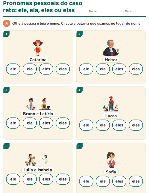Pré-visualização da ficha de Pronomes pessoais do caso reto para 1º ano do ensino fundamental