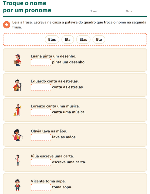 Pré-visualização da ficha de Pronomes pessoais do caso reto para 1º ano do ensino fundamental