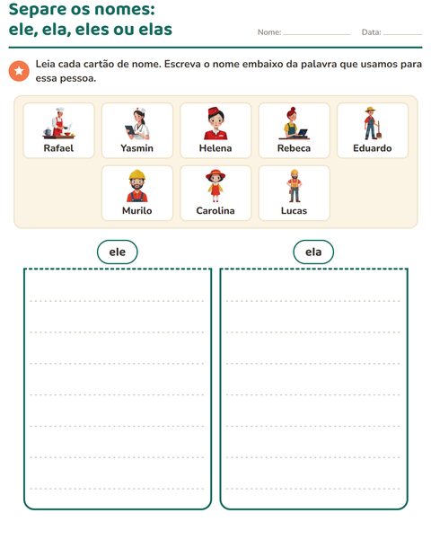 Pré-visualização da ficha de Pronomes pessoais do caso reto para 1º ano do ensino fundamental