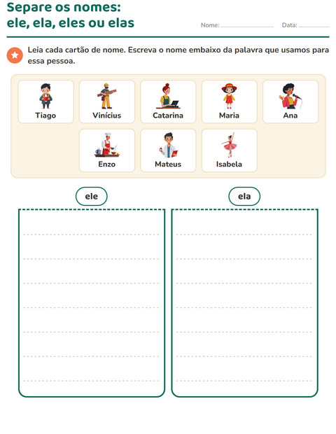 Pré-visualização da ficha de Pronomes pessoais do caso reto para 1º ano do ensino fundamental