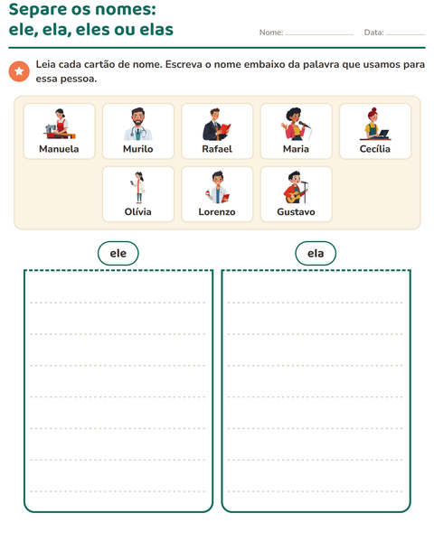 Pré-visualização da ficha de Pronomes pessoais do caso reto para 1º ano do ensino fundamental