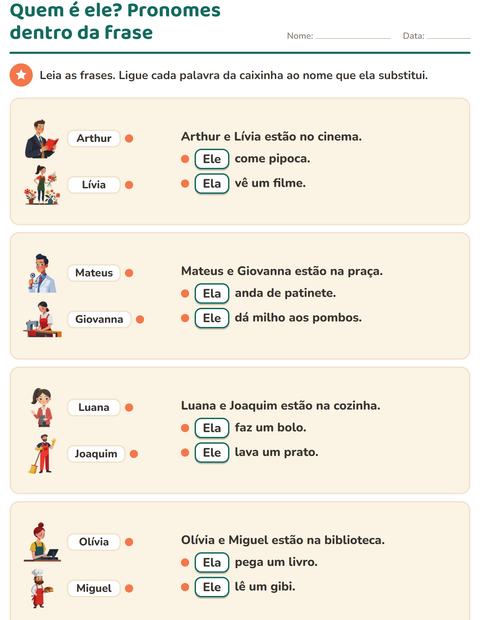 Pré-visualização da ficha de Pronomes pessoais do caso reto para 2º ano do ensino fundamental