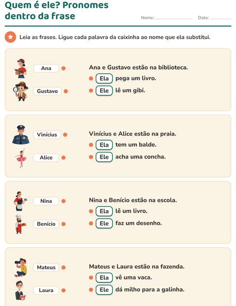 Pré-visualização da ficha de Pronomes pessoais do caso reto para 2º ano do ensino fundamental
