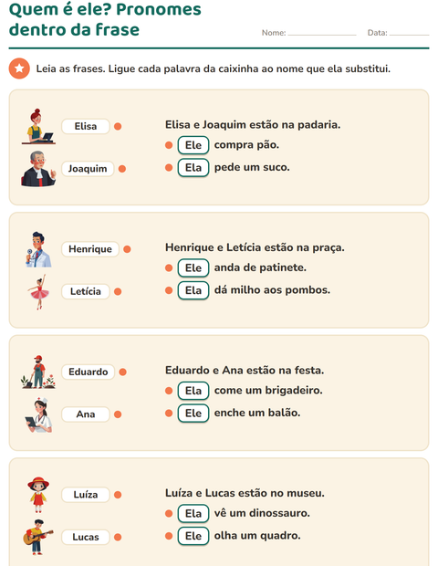 Pré-visualização da ficha de Pronomes pessoais do caso reto para 2º ano do ensino fundamental
