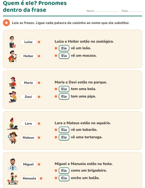Pré-visualização da ficha de Pronomes pessoais do caso reto para 2º ano do ensino fundamental