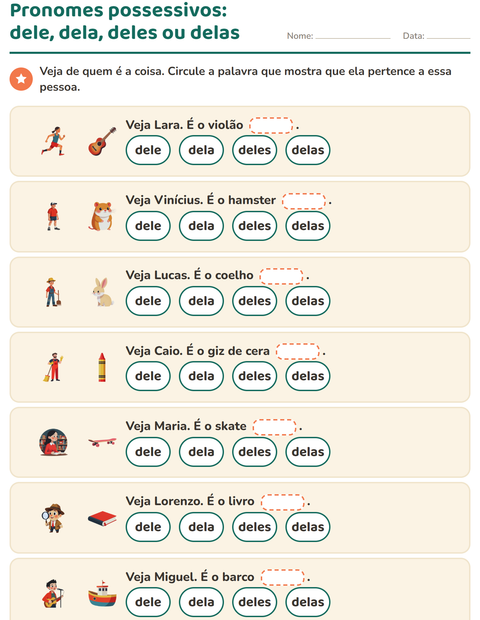 Pré-visualização da ficha de Pronomes pessoais do caso reto para 2º ano do ensino fundamental