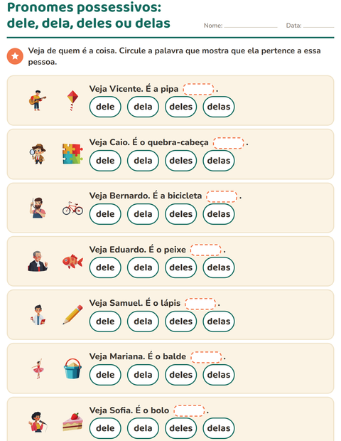 Pré-visualização da ficha de Pronomes pessoais do caso reto para 2º ano do ensino fundamental