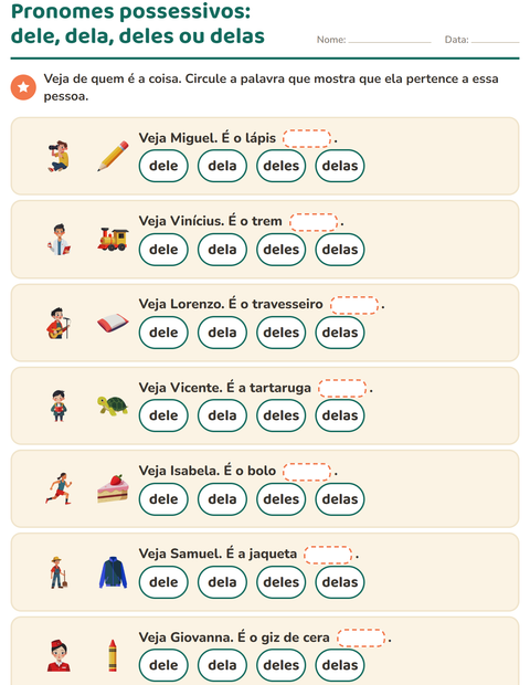 Pré-visualização da ficha de Pronomes pessoais do caso reto para 2º ano do ensino fundamental