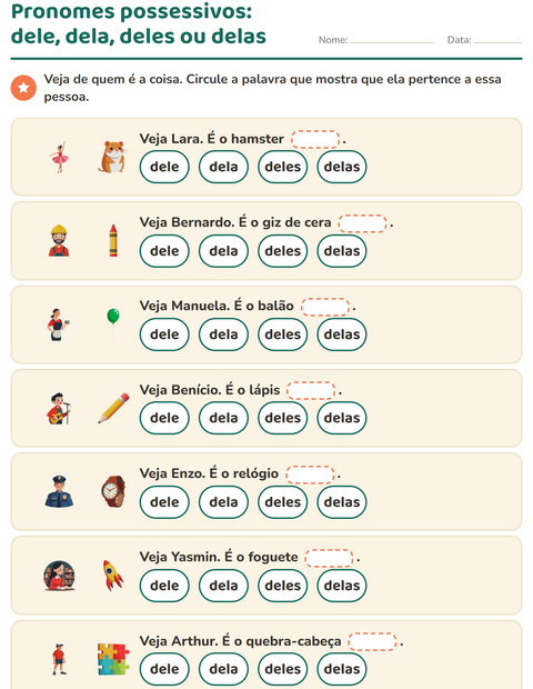 Pré-visualização da ficha de Pronomes pessoais do caso reto para 2º ano do ensino fundamental