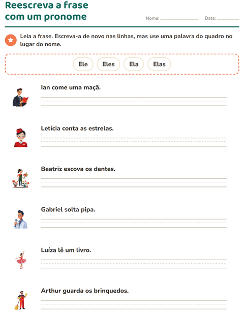 Pré-visualização da ficha de Pronomes pessoais do caso reto para 2º ano do ensino fundamental