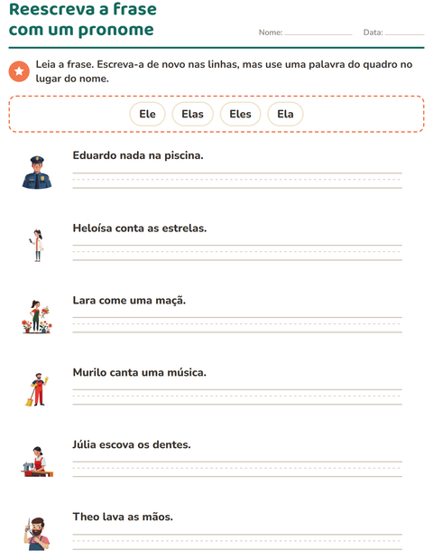 Pré-visualização da ficha de Pronomes pessoais do caso reto para 2º ano do ensino fundamental
