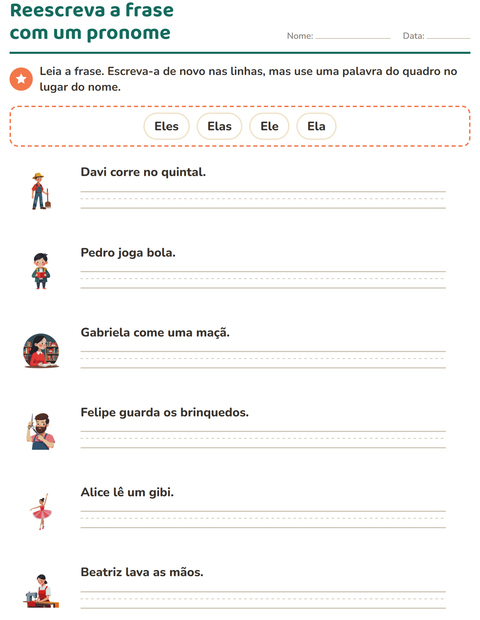 Pré-visualização da ficha de Pronomes pessoais do caso reto para 2º ano do ensino fundamental
