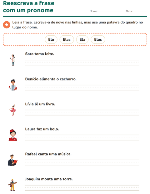 Pré-visualização da ficha de Pronomes pessoais do caso reto para 2º ano do ensino fundamental