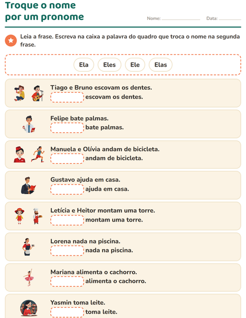 Pré-visualização da ficha de Pronomes pessoais do caso reto para 1º ano do ensino fundamental