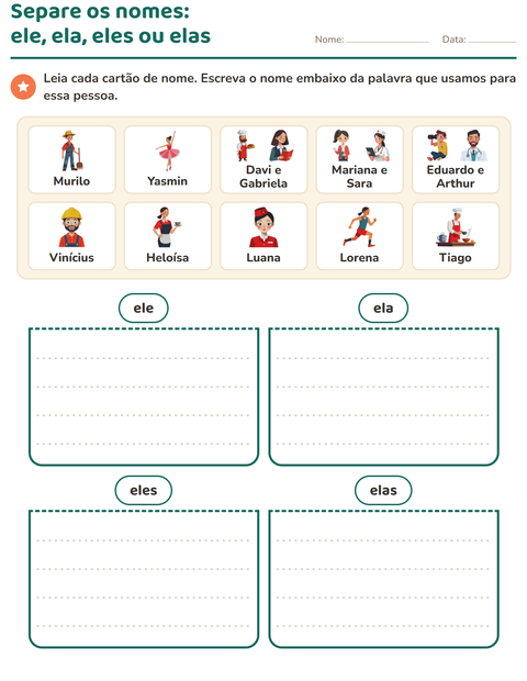 Pré-visualização da ficha de Pronomes pessoais do caso reto para 1º ano do ensino fundamental