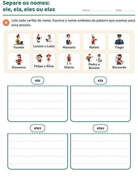 Pré-visualização da ficha de Pronomes pessoais do caso reto para 1º ano do ensino fundamental