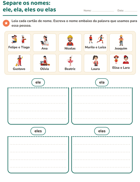 Pré-visualização da ficha de Pronomes pessoais do caso reto para 1º ano do ensino fundamental
