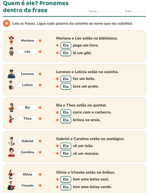 Pré-visualização da ficha de Pronomes pessoais do caso reto para 2º ano do ensino fundamental