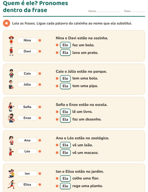 Quem é ele? Ligue cada pronome ao nome que ele substitui