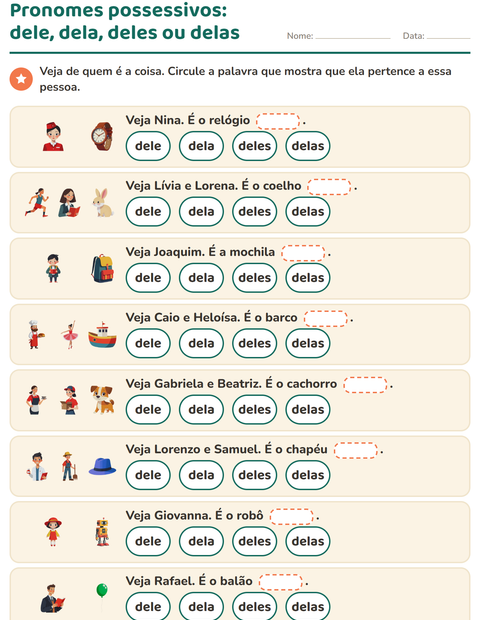 Pré-visualização da ficha de Pronomes pessoais do caso reto para 2º ano do ensino fundamental