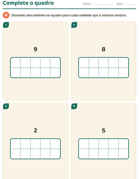 Pré-visualização da ficha de Quadro de dez para Educação infantil (pré-escola, 5-7 anos)