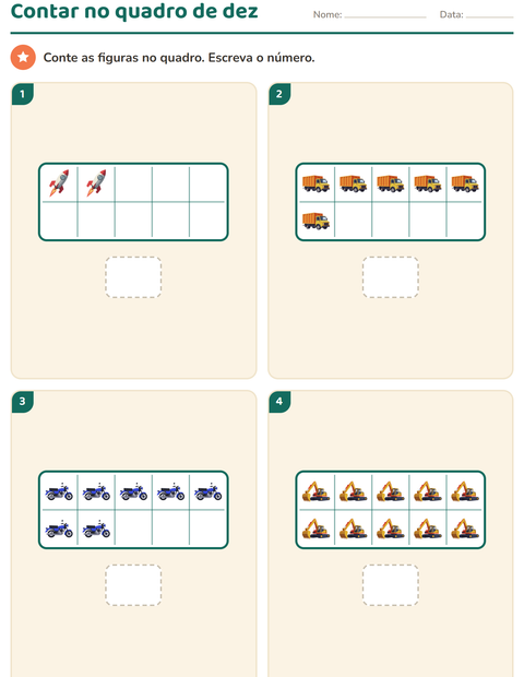 Pré-visualização da ficha de Quadro de dez com Veículos para Educação infantil (pré-escola, 5-7 anos)