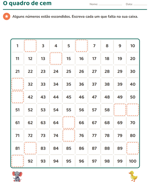 Pré-visualização da ficha de Quadro numérico com Animais para 1º ano do ensino fundamental