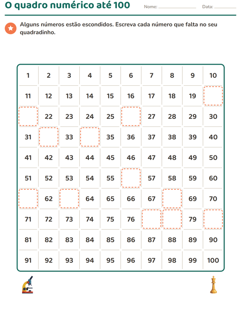 Pré-visualização da ficha de Quadro numérico com Atividades para 1º ano do ensino fundamental