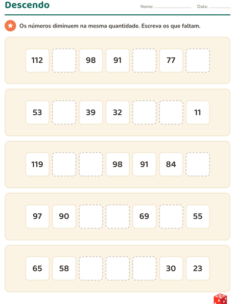 Pré-visualização da ficha de Quadro numérico com Brinquedos para 3º ano do ensino fundamental