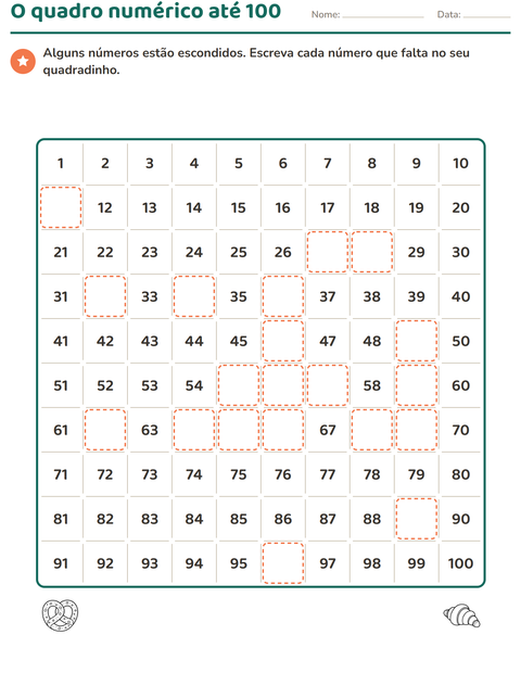 Pré-visualização da ficha de Quadro numérico com Comida PB para 1º ano do ensino fundamental