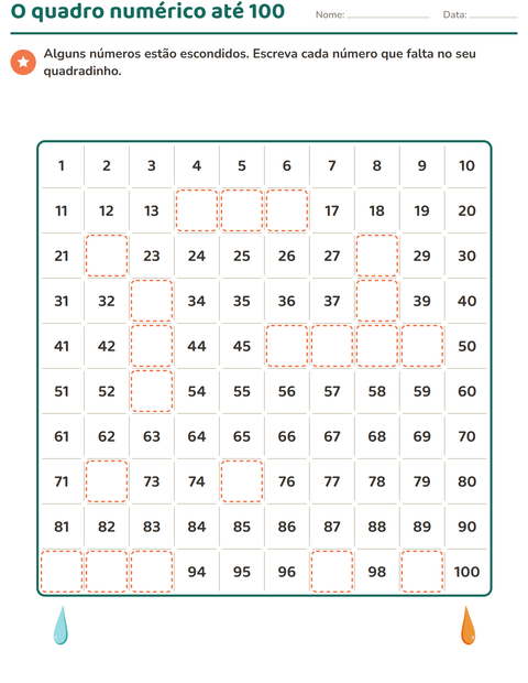 Pré-visualização da ficha de Quadro numérico com Cores para 1º ano do ensino fundamental