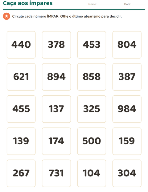Pré-visualização da ficha de Quadro numérico para 2º ano do ensino fundamental