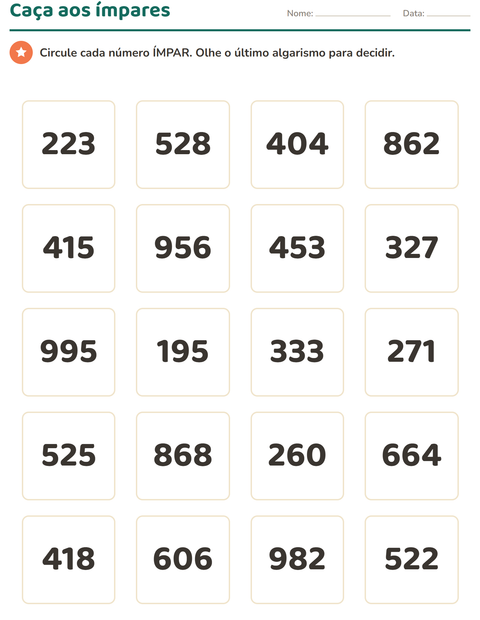 Pré-visualização da ficha de Quadro numérico para 2º ano do ensino fundamental
