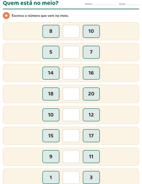 Pré-visualização da ficha de Quadro numérico para Educação infantil (pré-escola, 5-7 anos)