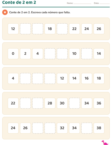 Pré-visualização da ficha de Quadro numérico com Dinossauros para 1º ano do ensino fundamental