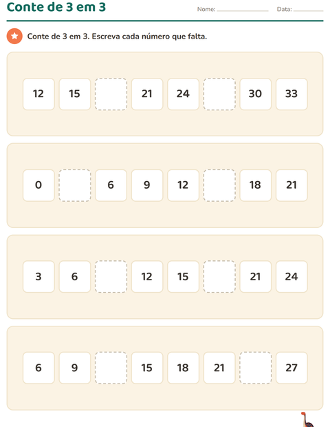 Pré-visualização da ficha de Quadro numérico com Dinossauros para 2º ano do ensino fundamental