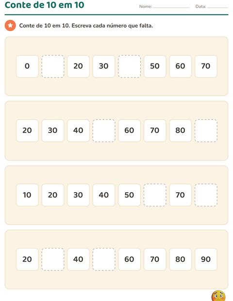 Pré-visualização da ficha de Quadro numérico com Emoções para 1º ano do ensino fundamental