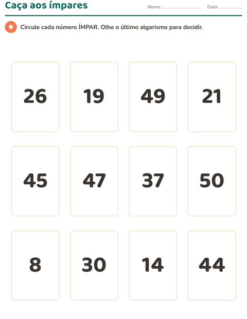 Pré-visualização da ficha de Quadro numérico para 2º ano do ensino fundamental