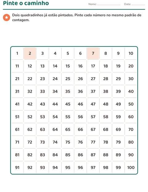 Pré-visualização da ficha de Quadro numérico para 1º ano do ensino fundamental