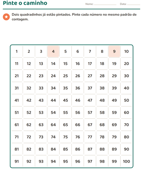 Pré-visualização da ficha de Quadro numérico para 1º ano do ensino fundamental