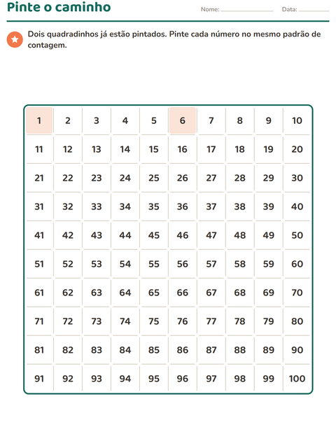 Pré-visualização da ficha de Quadro numérico para 1º ano do ensino fundamental