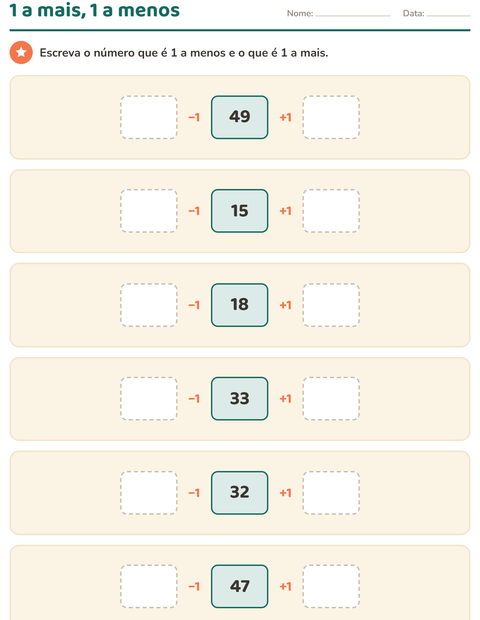 Pré-visualização da ficha de Quadro numérico para 1º ano do ensino fundamental