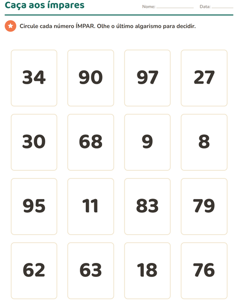 Pré-visualização da ficha de Quadro numérico para 2º ano do ensino fundamental