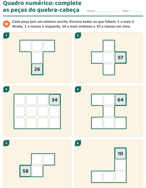 Pré-visualização da ficha de Peças do quadro numérico para 1º ano do ensino fundamental