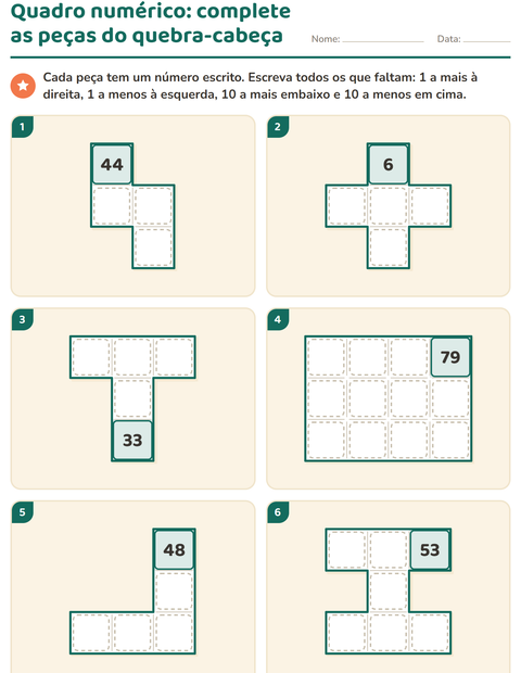 Pré-visualização da ficha de Peças do quadro numérico para 1º ano do ensino fundamental