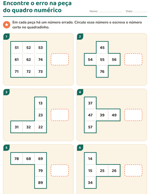Pré-visualização da ficha de Peças do quadro numérico para 1º ano do ensino fundamental
