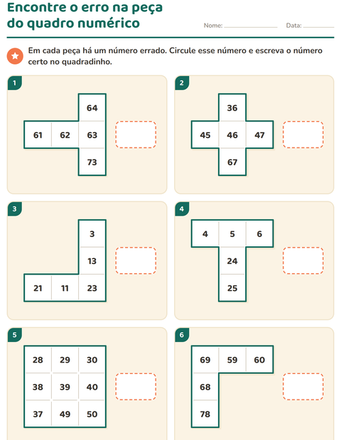 Pré-visualização da ficha de Peças do quadro numérico para 1º ano do ensino fundamental