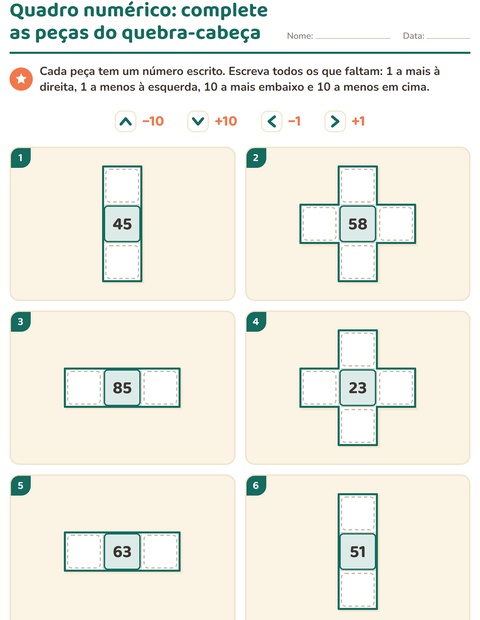 Pré-visualização da ficha de Peças do quadro numérico para 1º ano do ensino fundamental